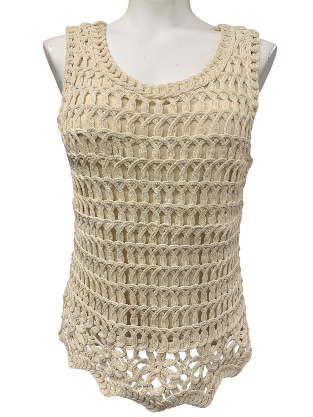 Adiva Cream Crochet Openwork Tank Top Size S